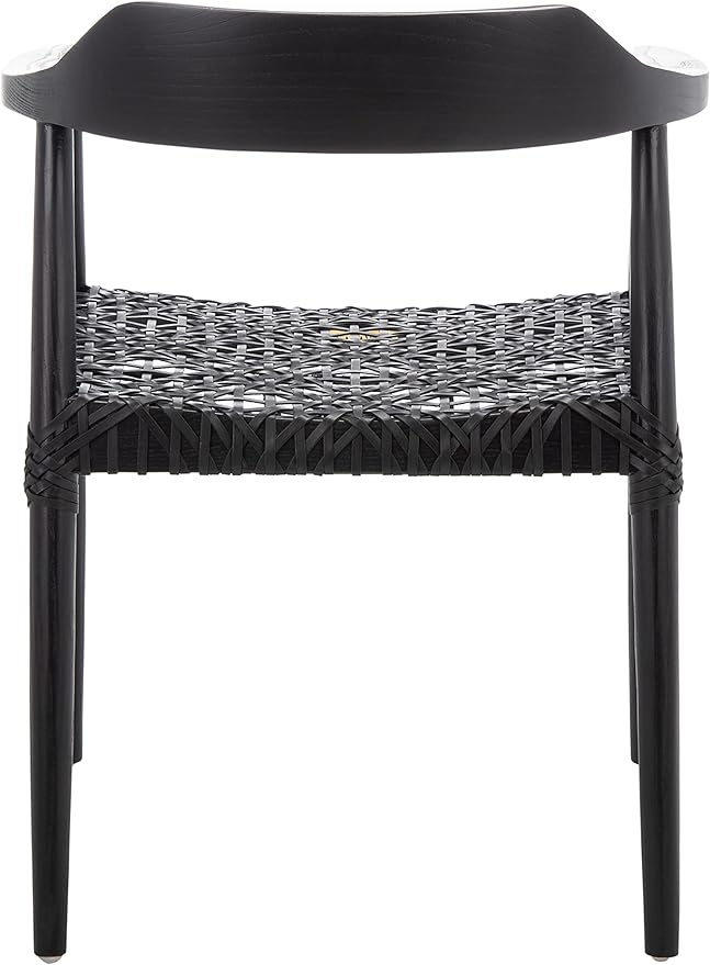 SAFAVIEH Home Collection Munro Black Sungkai Wood/Black Leather Woven Accent Chair (Fully Assembled)