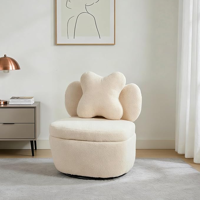 GarveeHome Teddy Velvet Swivel Accent Chair with Storage 360° Rotating Barrel Chair with Star Pillow Upholstered Comfy Single Sofa Chair for Living Room Bedroom Small Spaces Camel