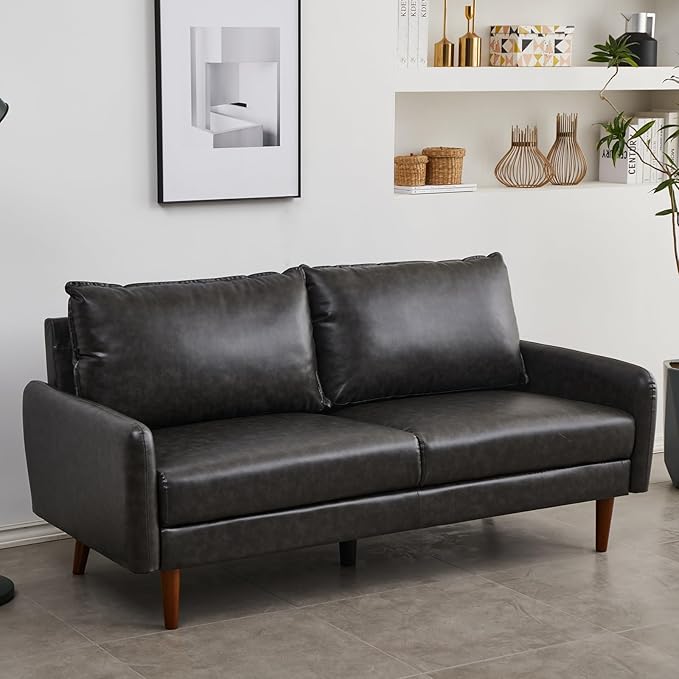 Modern Sofa Faux Leather Couch for Living Room Office Dark Gray