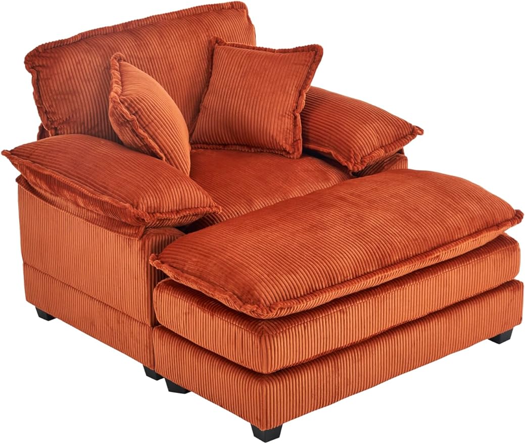 TTK Oversized Chaise Lounge Chair with Ottoman - 39.17 Wide Modern Sleeper Sofa for Living Room Bedroom &amp Office - Deep Seat Sectional Couch with Pillow Comfortable Reading ChairOrange
