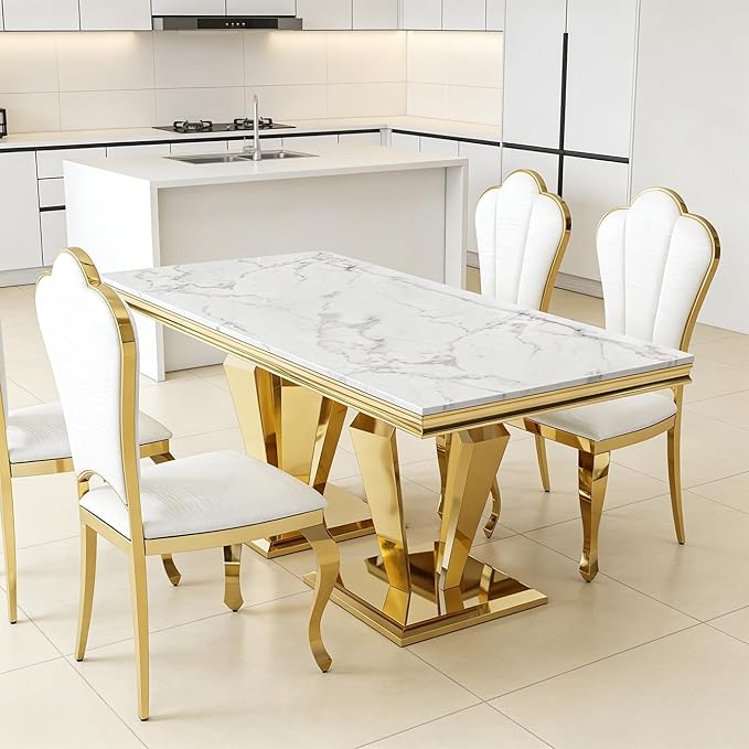 PU Leather Dining Chairs with Gorgeous Gold Curved LegsModern Upholstered Dining Room Chairs for TableLiving RoomDining RoomOfficeWhite Luxury Kitchen Chairs