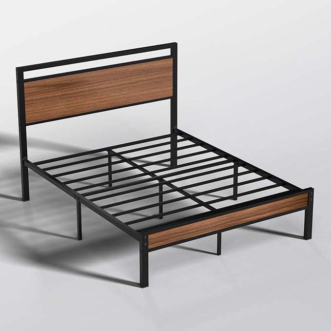 Easy Assembly Queen Bed Frame with Modern Wood Headboard &amp Footboard Upgraded Heavy Duty Metal Sturdy Bed Frame Queen Size Stable Platform Bed Furniture Bed Storage No Noise No Box Springs Wa