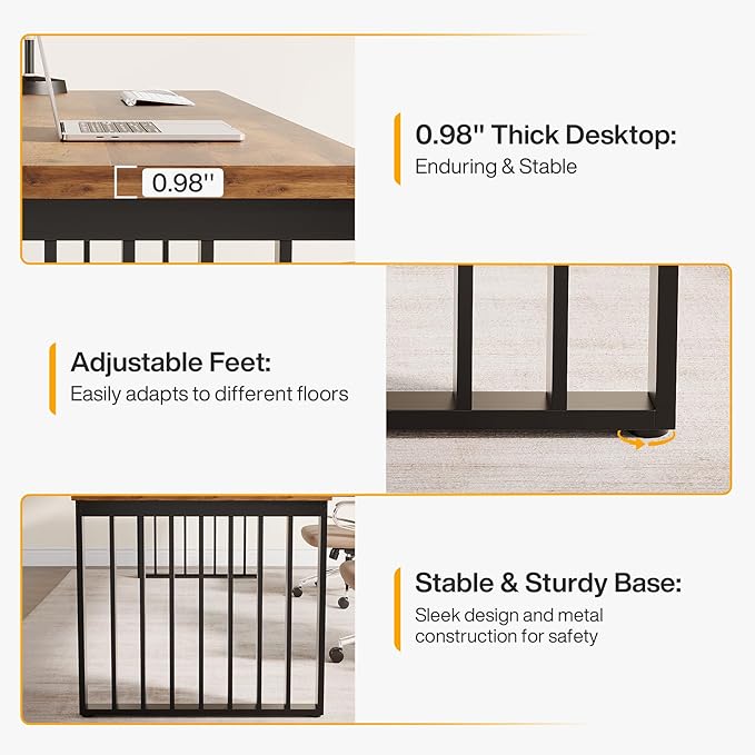 Tribesigns 2-Person Desk with Metal Frame 78.74 Double Desk for Two People Industrial Long Computer Writing Table for 2 People Home Office (Oak)