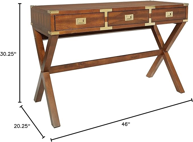 OSP Home Furnishings Wellington 46-Inch Writing Desk with Power Hub and 3 Storage Drawers Toasted Wheat