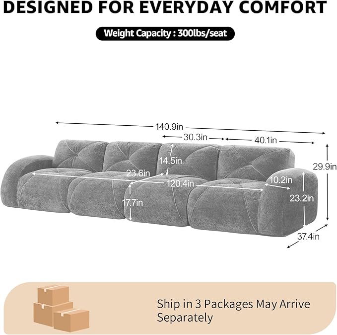 Camel 4-Seater Sectional Couches for Living Room Velvet Fabric Boneless Couch in a Box No Assembly Cloud Modular Sectional Sofa Foam Couch Compressed Sofa Set for Apartment Sofas para Sala
