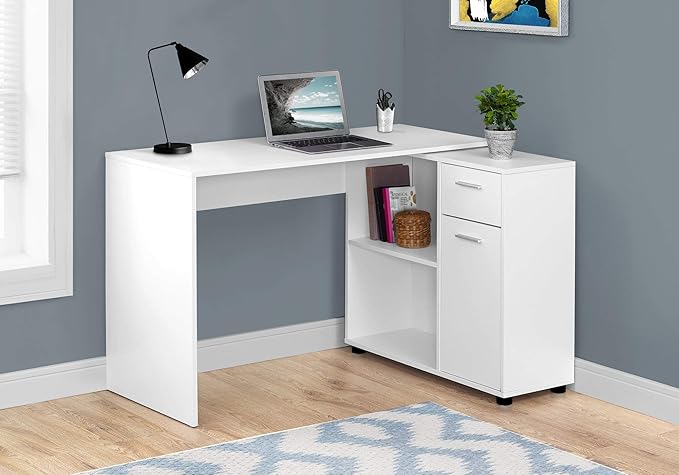 Computer Desk Home Office Corner Storage Drawers 46 l L Shape Work Laptop White Laminate Contemporary Modern