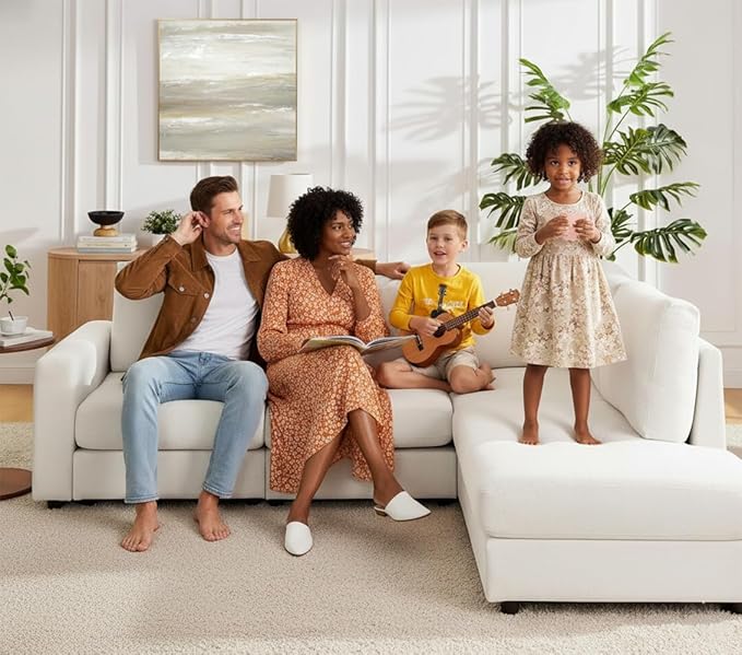 100” L-Shaped Couch with Reversible Chaise Chenille Modular Sectional Sofa 4-Seater Corner Couch for Living Room Apartment Beige