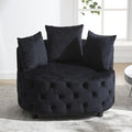 Setawix 40.6 W Round Barrel ChairModern Velvet Upholstered Accent Arm Chairs for Living RoomButton Tufted Club Chair OversizedLuxury Single Lounge Sofa Chair for BedroomOfficeHotel (Black)
