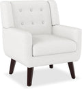 Accent Chairs Mid-Century Modern Upholstered Living Room Armchair Comfy Oversized Linen Fabric Single Reading Arm Chair with Tufted Back and Wood Legs for Bedroom Club (1 Beige)