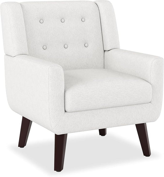 Accent Chairs Mid-Century Modern Upholstered Living Room Armchair Comfy Oversized Linen Fabric Single Reading Arm Chair with Tufted Back and Wood Legs for Bedroom Club (1 Beige)