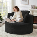 Round Chair Lounge Chaise Indoor 48.8 Oversized Sofa Chair Upholstered Corduroy Deep Seat Sleeper Sofa Bed No Assembly Required for Living Room Bedroom Apartment Black