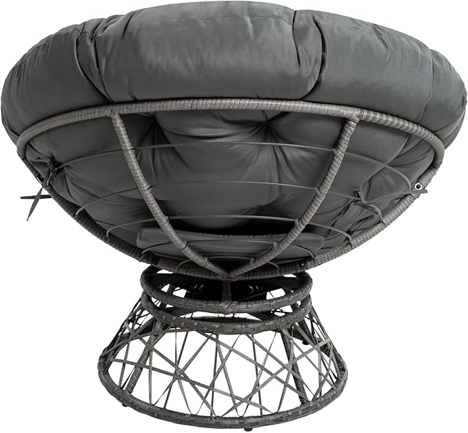 Naomi Home 40” Papasan Chair Indoor with Cushion and Frame – Round Wicker Papasan Chair with Thick Tufted Cushion Sturdy Metal Base Large Reading Chair for Bedroom &amp Living Room Dark Gray