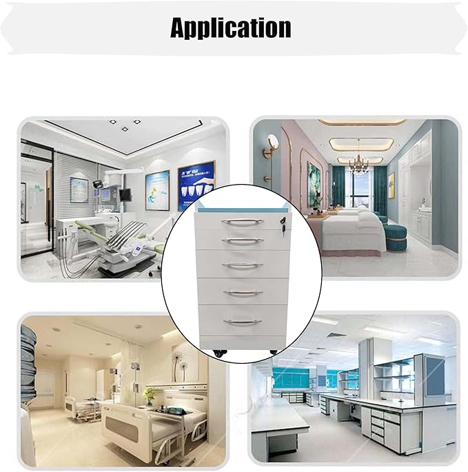 4 Drawers Mobile Office File Storage Cabinet Stainless Steel Dental Medical Assistant Cabinet Utility Cart Stainless Steel Countertop with Lock Storage Tray and Wheels for Office Hospital