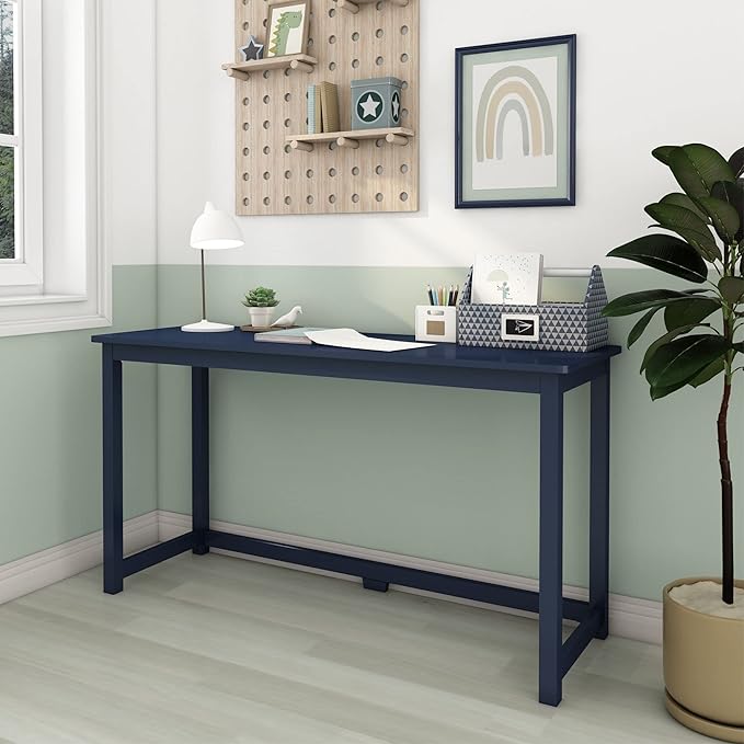 Max &amp Lily Solid Wood Desk 55 Inches Blue