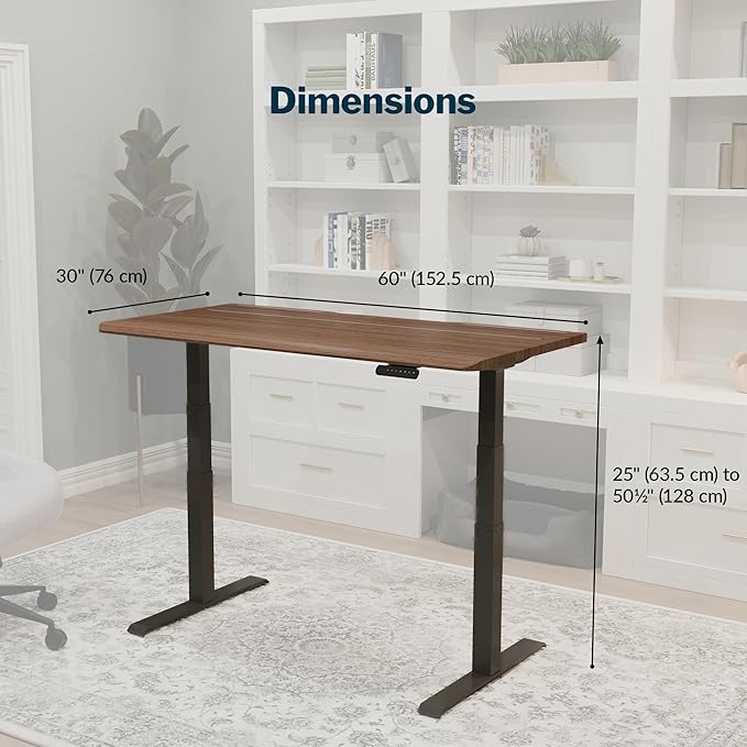 Vari ComfortEdge 60x30 Inch Adjustable Electric Standing Desk with TechTrack – Sit Stand VariDesk with Memory Presets Included Phone Stand &amp Shelf 200 LB Capacity Tool-Free Assembly (Walnut)