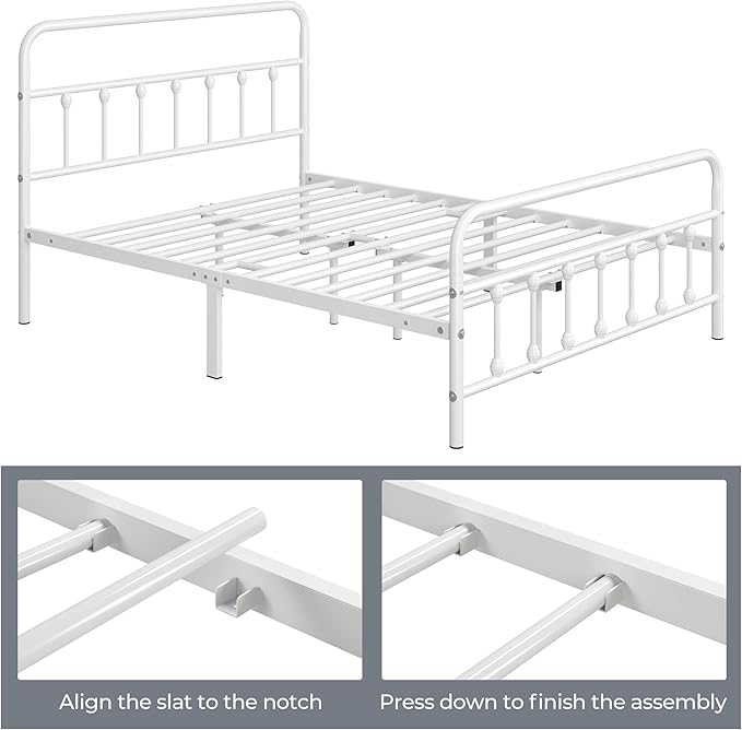 Yaheetech Classic Metal Platform Bed Frame Mattress Foundation with Victorian Style Iron-Art Headboard/Footboard/Under Bed Storage/No Box Spring Needed/Full Size White