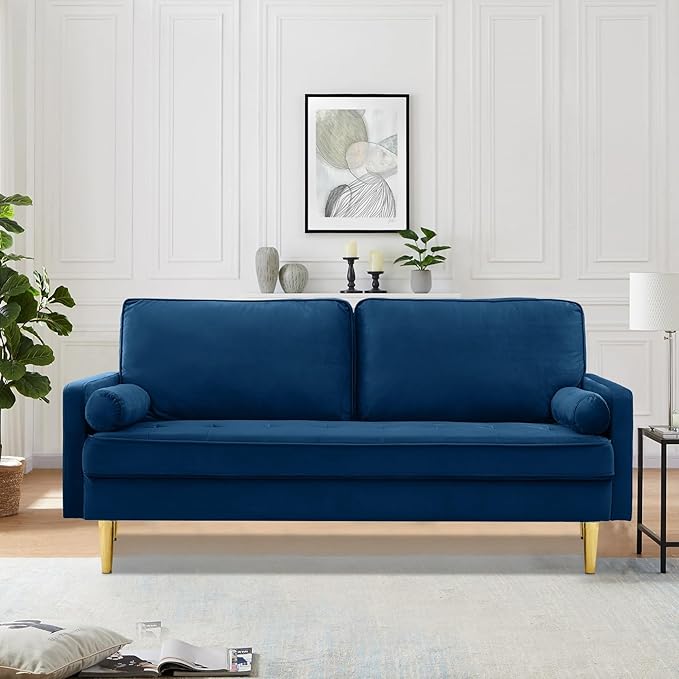 66.9“ Loveseat SofaModern Velvet Small CouchButton Tufted Upholstered Furnituremini CouchSmall loveseat with 2 PillowsSuitable for Living Room Bedroom Apartment. (Blue)
