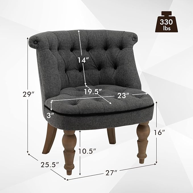 Giantex Accent Chair Set of 2 Single Sofa Chair with Tufted Backrests Beech Wood Legs Mid Century Corner Chairs Armless Slipper Chairs for Living Room Study Bedroom Reception Gray