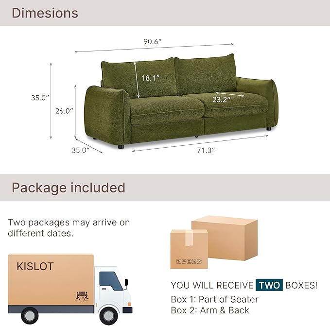 90'' Cloud Loveseat SofaChenille Fabric Couch with 3 Deep Seater Modern Love SeatComfy Thick CushionUpholstered Sofa Couch for Living Room Bedroom Apartment