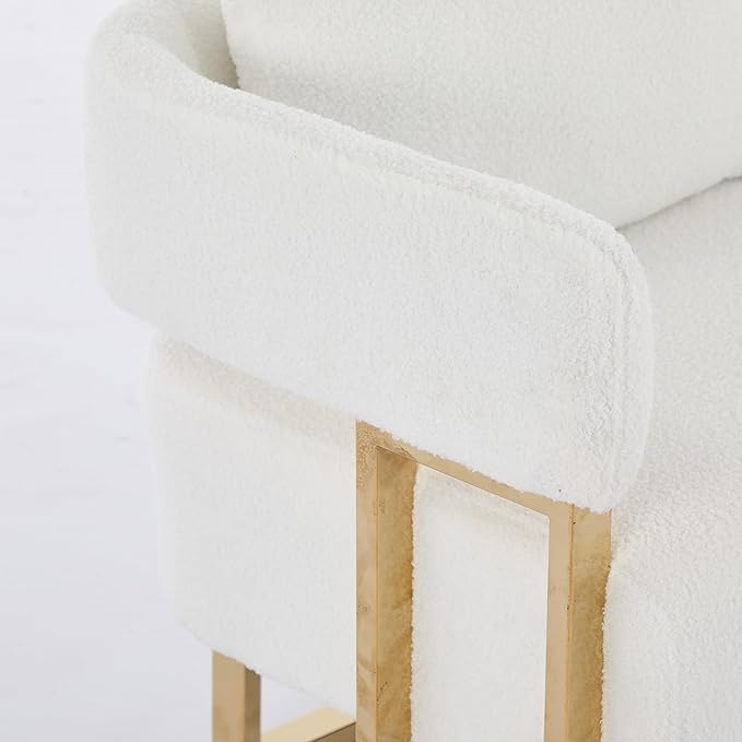 Teddy Loveseat Couch Modern Upholstered Small Love Seat Sofa 2 Seat Sofa with Gold Metal Frame Comfy Couches for Living Room Bedroom Reception Area &amp Office (White)