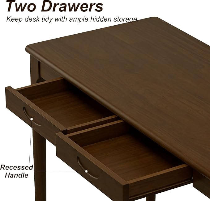 47 Solid Wood Desk with Drawers Small Home Office Writing Wooden Desk Gaming &amp Computer Desk for Bedroom Work Study Table for Small Space(Walnut47 Inch)