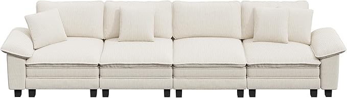 157.5 Cloud Modular Sectional Sofa 4-Seater w/Deep Seat &amp Removable Arms Plush Corduroy for Living Room - Beige