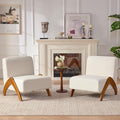 Oversized Accent Chair Set of 2 upholstered armless mid Century Modern Living Room Chair with Wooden Legs for Bedroom/Office/Cafe Sherpa Cream