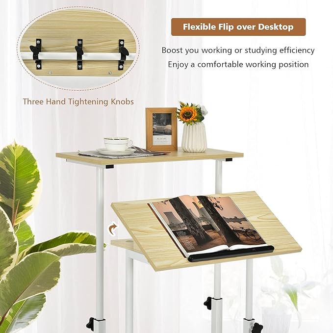 Standing Desk Height Adjustable Sit-Stand Desk with Tilting Top Mobile Workstation for Home &amp Office (Natural)