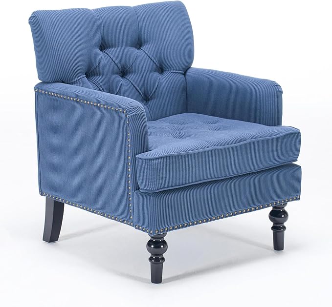 Chifee &amp Vingol Wingback Chair Upholstered Button Armchair Upholstered Living Room Chairs Comfy Single Sofa ChairLinen Blue