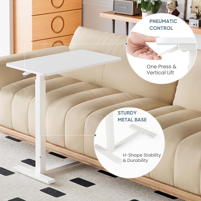 NEWBULIG Overbed Table with Wheels Adjustable Height Bedside Hospital &amp Home Use Rolling Laptop Desk Mobile Standing Table for Medical &amp Home Office White