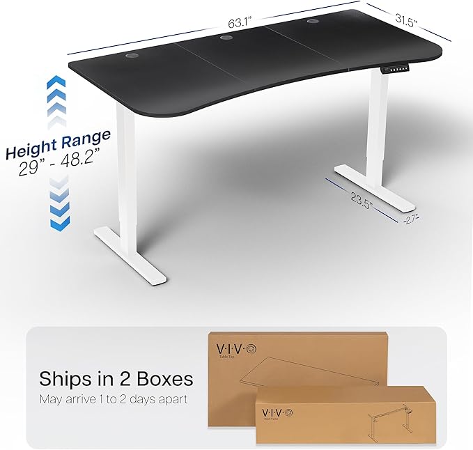 VIVO Electric 63 x 32 in Standing Desk Memory Height Adjustment 1B Series Holds 220 lbs Black Carbon Fiber Top White Frame DESK-KIT-1W1R