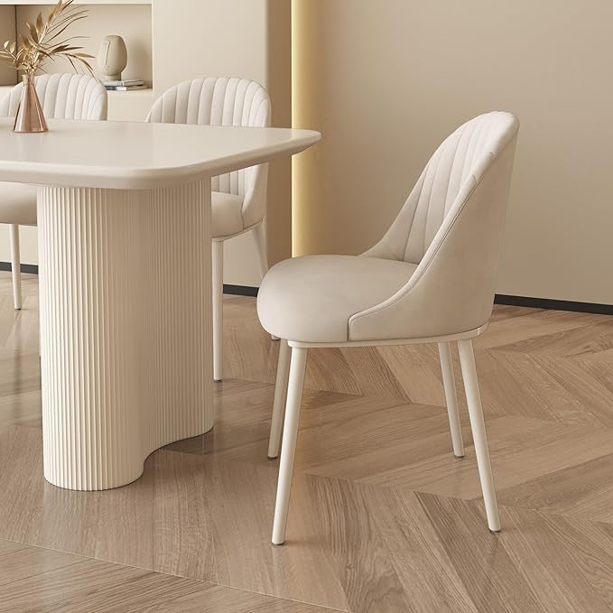 Cream White Dining Chairs Set of 2 Modern Shell Comfy Kitchen Chair with High Elastic Seat and Back for Living Room Bedroom Dining Room Kitchen