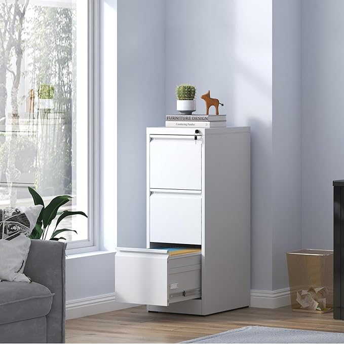 3 Drawer Small File Cabinet with LockUnder Desk Storage OrganizerFiling Cabinets for Home Office Locking Drawers for A4 Legal/Letter Size3White