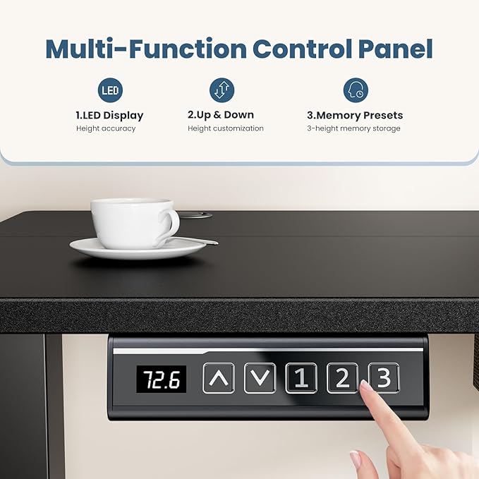 Sweetcrispy Electric Standing Desk Adjustable Height 40x24 Inch Sit Stand Up Home Office Desks Computer Workstation PC Work Table with 3 Memory Preset Splice Wood Board Metal Frame Black