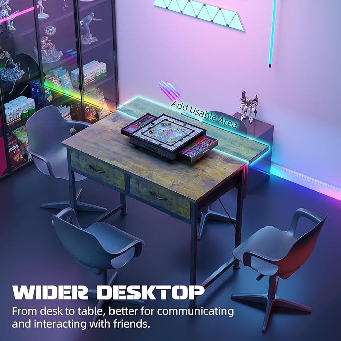 MUTUN Small Desk with Drawers 31 Inch Computer Desk with Power Outlet &amp LED Light Gaming Desk with Adjustable Monitor Stand &amp Pegboard Modern PC Study Writing Table for Bedroom Rustic Brow