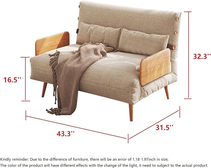 JASIWAY Convertible Chair Bed Sleeper 3-in-1 Futon Sofa Bed Chaise Lounge Couch Fabric Recliner for Small Space Apartment Beige (43.3)