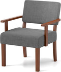 KOMFOTT Upholstered Accent Chair Mid-Century Modern Armchair with Rubber Wood Frame Linen Fabric Living Room Chair with Padded Seat &amp Backrest Comfy Reading Chair for Bedroom Waiting Room Gre