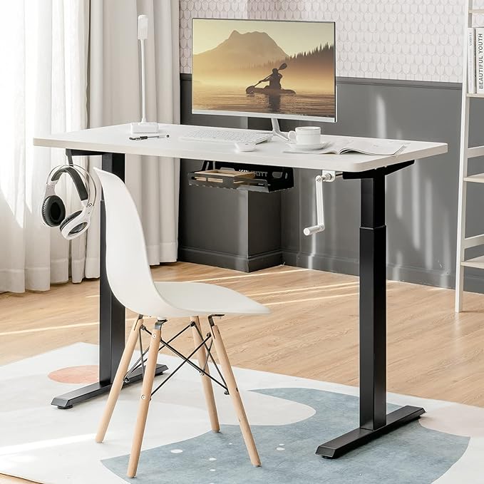 Tangkula Hand Crank Stand Up Desk Frame Manual Height Adjustable Standing Workstation with Foldable Crank Handle Cable Management Tray Headphone Hook Ergonomic Sit Stand Desk Frame for Home Office