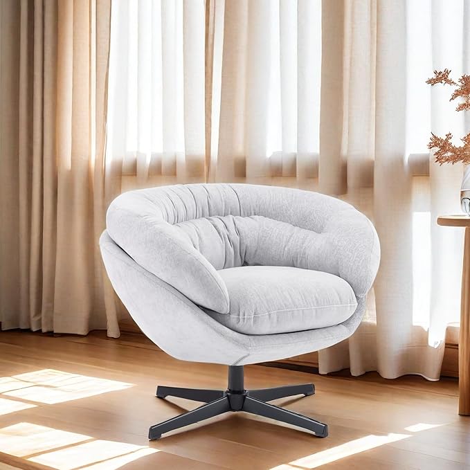 Merax 360° Swivel Accent Chair with Ergonomic Design and Black Metal Base Comfortable Reading Chair for Small Spaces Living Room Bedroom Reading Corner