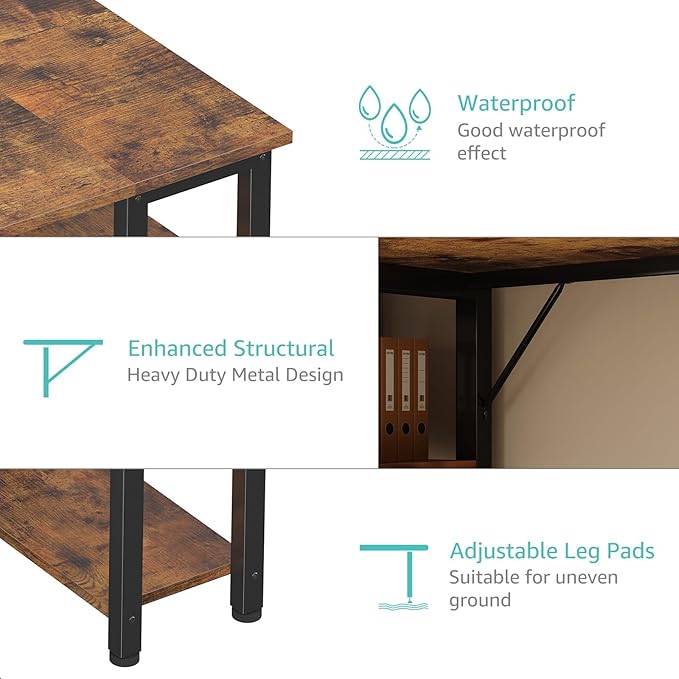 Lufeiya 63 inch Computer Desk with 4 Fabric Drawers &amp Storage Shelves Writing Work Study Desk for Home Office Bedroom Modern Simple Student PC Desks Table Rustic Brown
