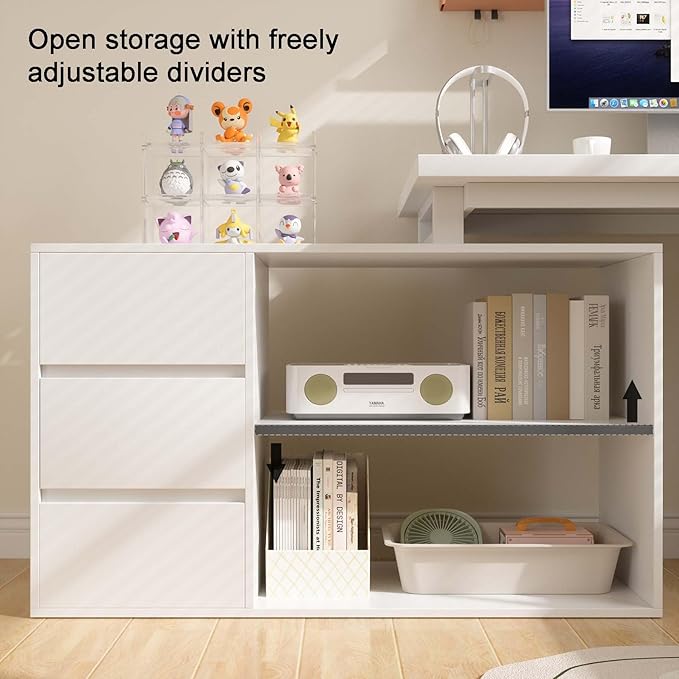 L Shaped Computer Desk 47 Inch Home Office Desk with File Drawers &amp Storage Shelves Small Corner Computer Desk for Small Space (White)