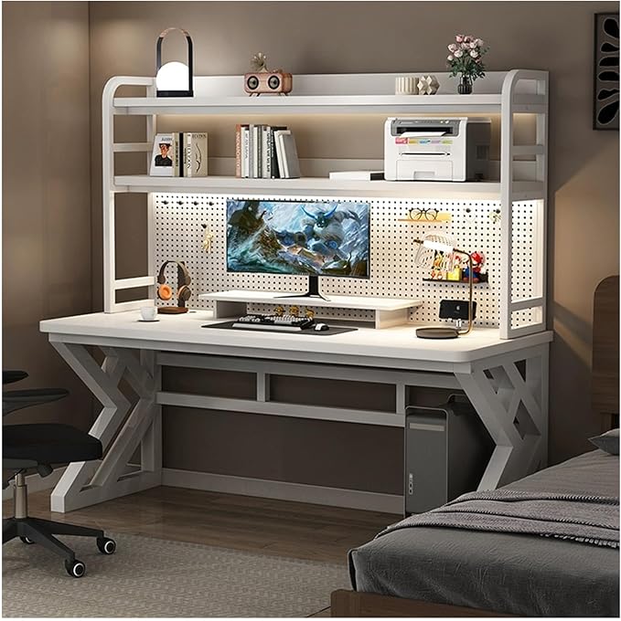 31.5in Computer Desk with Pegboard Gaming Desk with Storage Shelves PC Gamer Workstation Desk Modern Study Writing Table for Home Office Bedroom (White 31.5in/80cm)