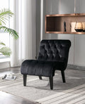 KINFFICT Velvet Accent Lounge Chair for Living Room Modern Leisure Chair with Tufted Backrest Indoor Armless Side Chair Upholstered Bedroom Sleeper Chairs with Solid Wood Legs