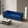 kevinplus 84.2'' Velvet Chesterfield Sofa Couch for Living Room Modern Luxury 3-Seat Upholstered Sofa Couch for Apartment Bedroom Dorm Office Strong Gold Metal Legs (Channel Backrest Blue)