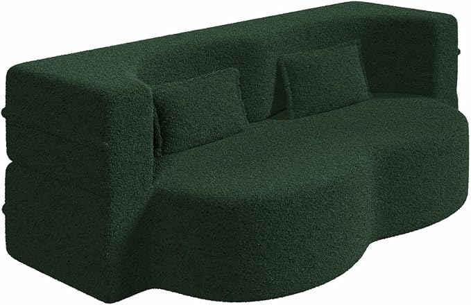 78” Floor Sleeper Sofa Bed Modern 2 in 1 Full Size Foldable Mattress with 2 Pillows Convertible Boneless Couch with Deep Seat for Living Room No Assembly Required (Green &amp Teddy) | No Assembly
