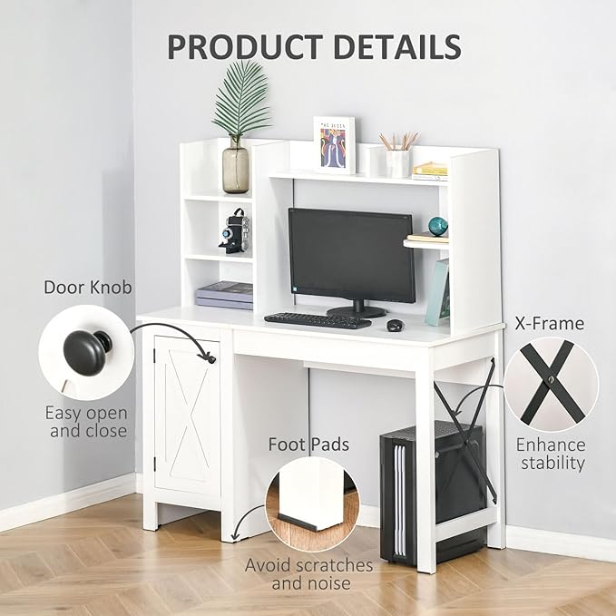 Farmhouse Computer Desk with Hutch &amp Cabinet Home Office Storage Solutions for Study White