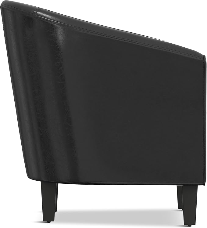 SIMPLIHOME Austin Tub Chair - 30 inch Wide Upholstered Faux Leather Contemporary Accent Chair in Black for Living Room or Office with High Arms Removable Cushion and Wraparound Back Design