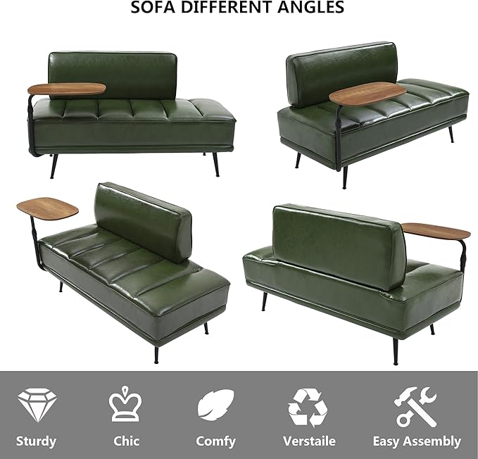 mikibama 2 Seater Loveseat Sofa Couch55 PU Leather Ottoman Bench for Bedroom Living RoomChannel Tufted Bed End Bench with BackFootrest Ottomans for Living RoomEntrywayWindow (PU Leather Green)