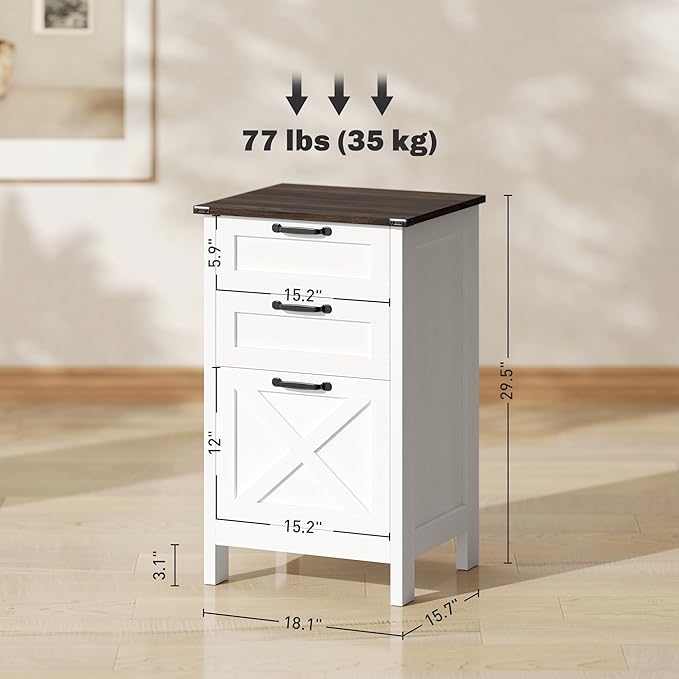 File Cabinet with Lock 4 Drawer Small Storage Cabinet Organizer Under Desk Locking Drawers Filing Cabinets for Home OfficeBrownDistressedWhite
