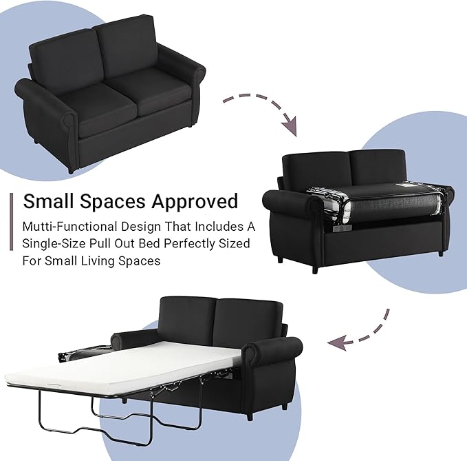 P PURLOVE Pull Out Couch MattressSleeper Sofa Chair Loveseat Sleeper with Twin Size Memory Mattress for Apartment Home OfficePillow Not Included